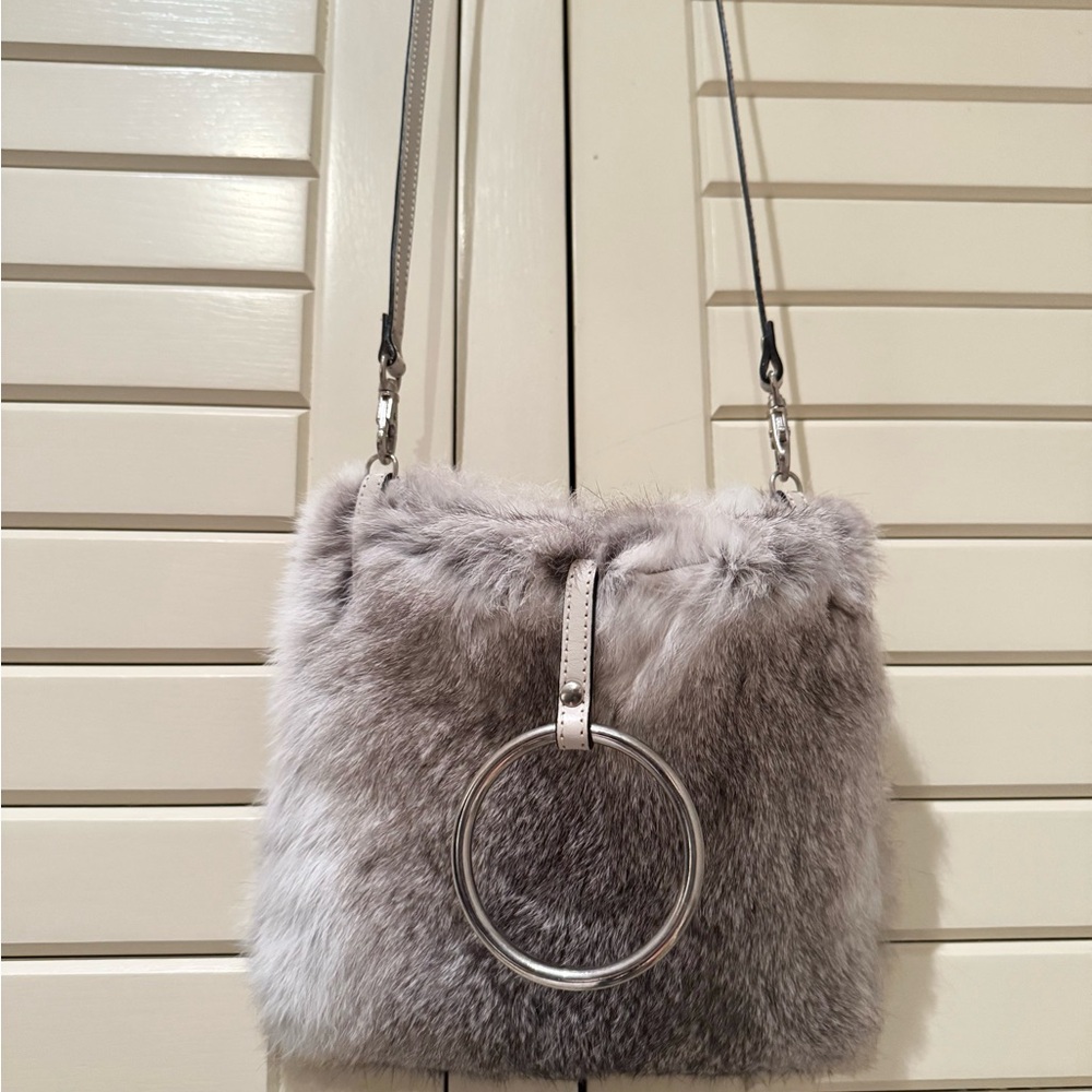 Real rabbit fur ethically handmade authentic genuine grey bunny fur bag - Picture 2 of 8